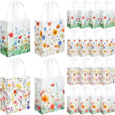 Imagem de Wesnoy 24 peças de sacolas florais para presente com alça floral para lembrancinhas de festa silvestres reutilizáveis florais não tecidas sacolas de presente de flores para artigos de festa de