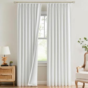 Imagem de Kayne Studio Cortinas blecaute brancas plissadas e plissadas, isolamento térmico, à prova de som, cortinas escurecendo o quarto, painéis de cortina de janela de 112 polegadas com ganchos para sala de