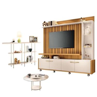 Imagem de Estante Home Theater Titan Off White Cinamomo e Aparador Infinity e Me