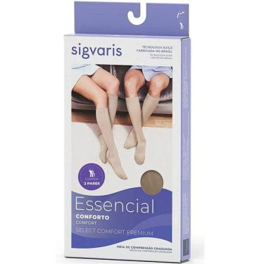 Imagem de Meia 3/4 Select Comfort Premium 862 AD 20-30 MMHG Sigvaris Aberta KIT 2 Pares Natural Escuro GG3