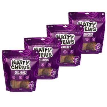 Imagem de Kit 4 Embalagens Mordedor Orelha Bovina Natural Desidratada Orelhones Natty Chews Para Cães - 12 Unidades