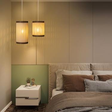 Imagem de Kit 2 Pendentes Cilíndricos, Luminária de Teto com Cúpula Vazada, Marrom e Bege, para Quarto e Sala