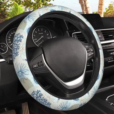 Imagem de Capas de volante de conchas marinhas corais universais capa de roda de carro de 38 cm, protetor de acessórios de carro respirável antiderrapante adequado para caminhões, sedans, SUVs, vans