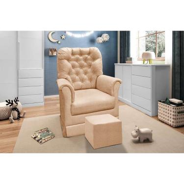 Imagem de Poltrona para Amamentação Balanço com Puff Agatha Linho Bege