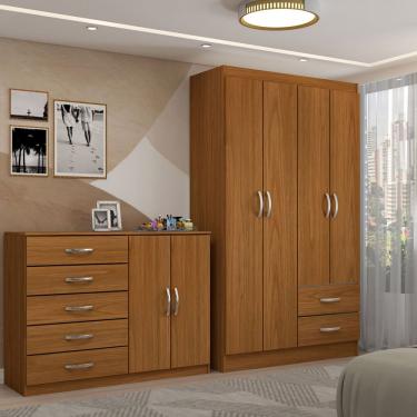 Imagem de Guarda-Roupa Bella 4 Portas 2 Gavetas com Cômoda 2 Portas 5 Gavetas Cinamomo -