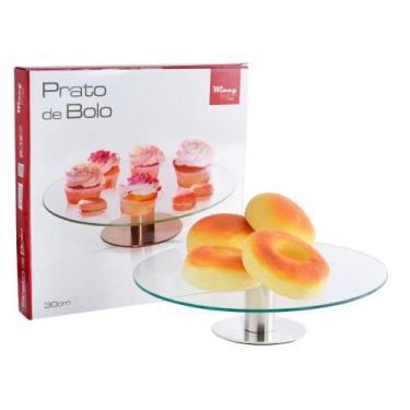 Imagem de Prato de Bolo e Doces de Vidro e Inox com Pedestal 30CM - Wincy Casa