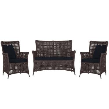 Imagem de Jogo Sofá e 2 Poltronas de Área Igapó Alumínio Pintura Preta Corda Náutica Estofado 12 Trama