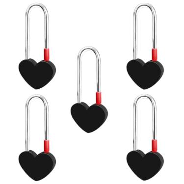 Imagem de Gradleen Cadeado de coração único Keyless Love Lock, 5 peças, preto, 8,9 cm, 50 mm, cadeado de amor para ponte Lovelock, árvore dos desejos (sem chave)