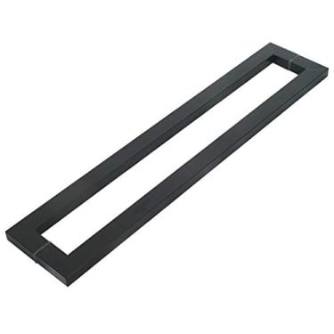 Imagem de Maçaneta de porta de vidro, maçaneta de porta push-Pull comercial de tubo quadrado de aço inoxidável preto / maçaneta de porta de madeira - 3 comprimentos/comprimento 600 mm