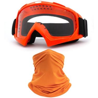 Imagem de immoono Óculos de Motocicleta Dirt Bike ATV Off-Road Riding Motocross Óculos com Polaina de Pescoço Cobertura Facial para Mulheres Meninas Homens, Lentes Transparentes Armação Laranja