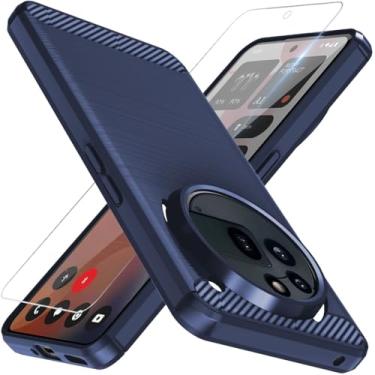 Imagem de Osophter Capa for Nothing Phone 3A Pro: com protetor de tela, capa protetora de borracha TPU flexível com absorção de choque (azul marinho)