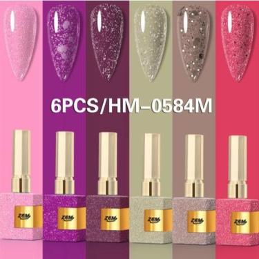 Imagem de Kit C/6 esmalte em gel 15g colorido brilhante Zem - oem, HM-0584-M