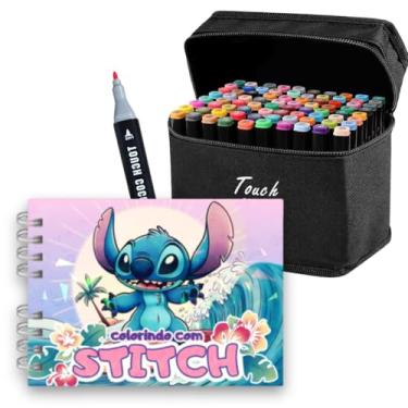 Imagem de Kit Canetas Touch Ponta Dupla 24 a 120 Cores – Estojo com Marcadores Artísticos para Colorir, Lettering, Mangá e Desenho – Ideal para Livros Estilo Bobbie Goods e TikTok (80 Cores + Livro Stitcll)