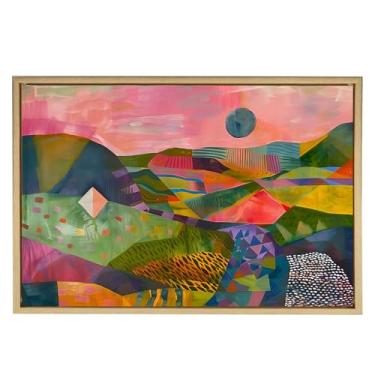 Imagem de PWTXKAH Arte abstrata da parede da montanha do deserto colorido pôster abstrato imagens de paisagem do deserto rosa verde impressões arte em tela do sudoeste para sala de estar quarto 40,6 x 61 cm sem