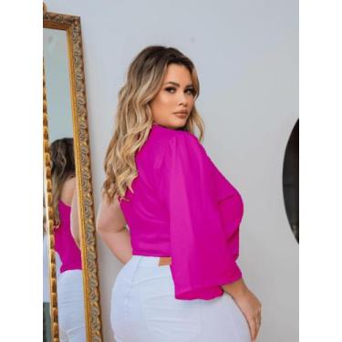 Imagem de Bata Feminina Plus Size Blusa Com Elástico Ajustável Mula Manca Croppe