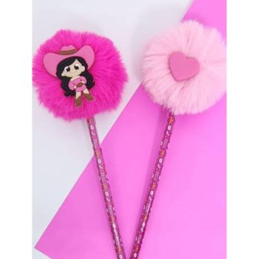 Imagem de 02 Lapis Pompom lápis de escrever duas peças aplique boiadeira papelaria material escol...