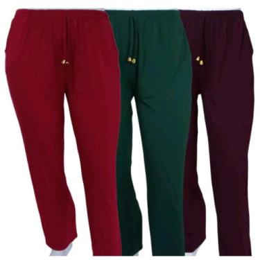 Imagem de Kit 3 Calças Feminina Lisa Malha Visco lycra Soltinhas Confortáveis Se