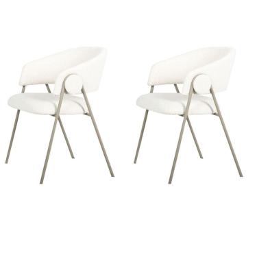 Imagem de Kit 2 Cadeiras com Braços Toulouse Júlia Mara Fratini Tecido Bouclé Nude Base Aço Carbono Champagne