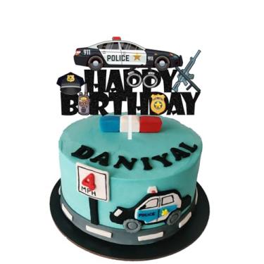 Imagem de Topo de bolo de feliz aniversário policial policial policial tema carro de polícia decoração de bolo para crianças meninos meninas
