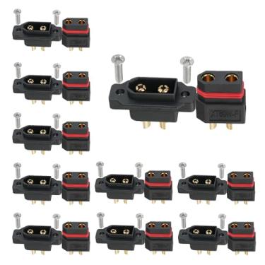 Imagem de ELFCULB 10 pares de conectores macho e fêmea Amass XT60W, banhados a ouro para drones FPV RC bateria/aviões/UAVs, adaptador de plugue Lipo Drone (preto)