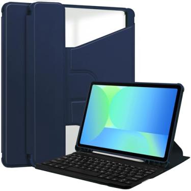 Imagem de Capa com teclado compatível com Samsung Galaxy Tab S10 FE 2025 de 10,9 polegadas (modelo SM-X520/SM-X526) com suporte para S Pen, suporte giratório, capa inteligente para tablet com função de hibernaç