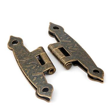 Imagem de Dobradiça, 20 peças, dobradiça para porta de armário, 4 furos, decoração de móveis, dobradiças antigas vintage, tom bronze com parafuso, conforme mostrado