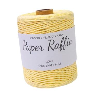 Imagem de oshhni Raffia de crochê Fio de papel de 1,5 mm de espessura corda redonda de barbante redonda 328 jardas para sacos de crochê de praia chapéu de praia chapéu, Amarelo
