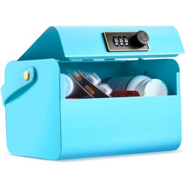 Imagem de Honeydak Caixa de medicamentos trancada para medicamentos, caixa de armazenamento de metal com trava segura, geladeira, lanches, recipiente de telefone com código de combinação para itens privados