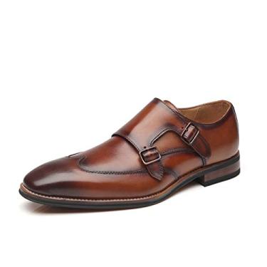 Imagem de La Milano Sapato social masculino com cadarço Oxford clássico bico liso moderno formal sapatos de couro para homens, Edna-1-conhaque, 41