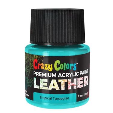 Imagem de Crazy Colors Pintura acrílica premium para sapatos e couro turquesa tropical, garrafa de 59 ml - flexível, resistente a rachaduras, arranhões, descascamento - artista cria tênis personalizado,