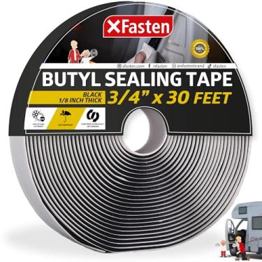 Imagem de Fita de vedação butílica preta XFasten de 0,5 cm x 0,9 cm x 9,5 m à prova de vazamento para reparo de trailer, janela, selagem de barco, vidro e aplicação de borracha EDPM