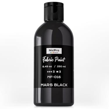 Imagem de Nicpro Tinta de tecido preto, 250 ml (250 ml) tinta de tecido permanente, pigmento macio e não tóxico, tinta têxtil para artesanato, camisetas, sapatos de couro jeans bolsas de lona para crianças e