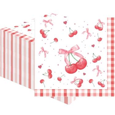 Imagem de 48Pcs Pink Bow Cherry Paper Napkins - Adorable Coquette Bowknot Cherry Disposable Luncheon Napkins Perfect for Wedding, Birthday & Bridal Shower Celebrations