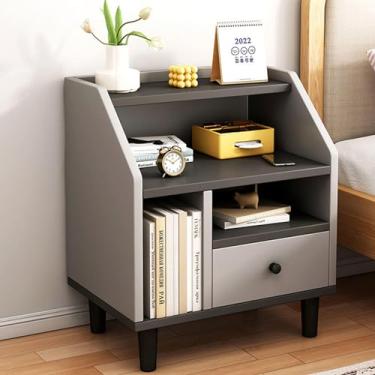 Imagem de Mesa de cabeceira com gaveta e prateleira aberta, armário de cabeceira nórdico moderno estilo simples mesa de canto sofá mesa lateral para sala de estar, quarto, entrada, casa, escritório, A