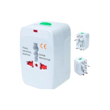 Imagem de Adaptador de Tomada Universal Para Viagem Padrão Internacional Europa UK Asia EUA JP AU EU Europeu 3 Pinos Mais de 150 Países Bivolt Trava de Segurança Portátil Ajustável PREMIUM