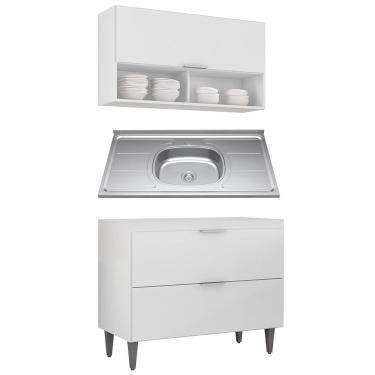Imagem de Armário de Cozinha CP01 Com Pia 100cm Pérola Z34 Branco     - Mpozenato