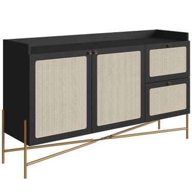 Imagem de Aparador Buffet Para Sala De Jantar 139cm Industrial Indy A03 Nero Dourado