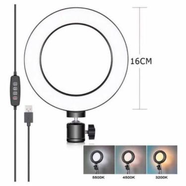 Imagem de Anel de Luz Ring Light 6" LED para Maquiagem, Selfie, Vídeos com Tripé