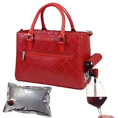 Imagem de Primeware – Bolsa térmica para bebidas com 3 litros | Armazenamento térmico quente e frio | Dispensador portátil para bebidas para vinho, coquetéis, cerveja, álcool | Acabamento em couro PU, Red Quilted, 1