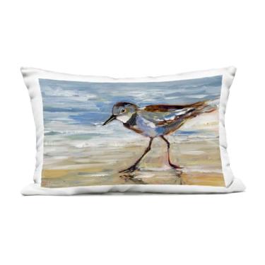 Imagem de Stupell Industries Sandpiper and Beach Tide Almofada estampada ao ar livre, 35 x 18 x 50, azul