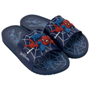 Imagem de Chinelo Slide Infantil Menino Gáspea Homem-Aranha Grendene Kids Preto Vermelho ou Azul (Azul, BR, Criança de 9 a 12 anos, Numérico, 31)
