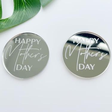 Imagem de Enfeite de cupcake Happy Mother's Day, pingentes de acrílico espelhados, 5 cm, pacote com 10 (prata espelhada)