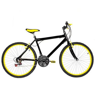 Imagem de Bicicleta Masculina Aro 26 Mtb Alumínio Colorido 18 Marchas Cor Preta E Amarela