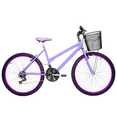 Imagem de Bicicleta Feminina Aro 26 Mtb Alumínio Colorido 18 Marchas Cor Lilás E Violeta