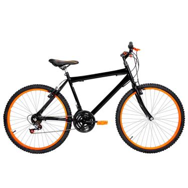Imagem de Bicicleta Masculina Aro 26 Mtb Alumínio Colorido 18 Marchas Cor Preta E Laranja