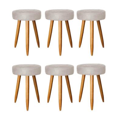 Imagem de Kit 06 Banqueta Alta Julia 50Cm Bar Cozinha Bistrô Pé Palito Rústico Suede Bege