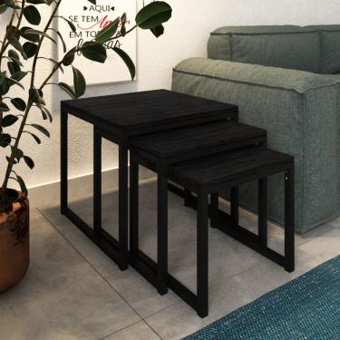Imagem de Mesa Lateral Industrial Trio Isabella Preto E Tampo Preto - Preto