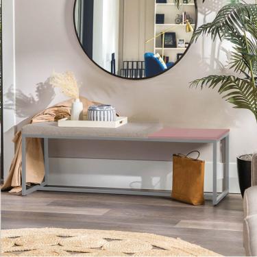 Imagem de Banco Recamier Puff 160cm Industrial Prata Corino Bege Tampo Quadrado Mdf Rose