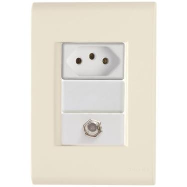 Imagem de Cj Tomadas 10a E Tv Sat Coaxial Liz Bege Tramontina Completo Pronto Tramontina