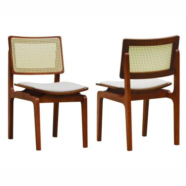 Imagem de Kit 2 Cadeiras Gus Madeira Maciça Encosto Telinha Assento Anatômico - Amêndoa Estofado Corano Bege